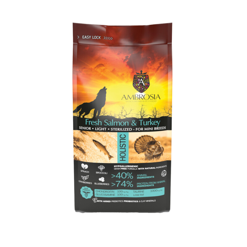 AMBROSIA Senior Mini Light Sterilized Fresh Salmon & Turkey 1,5kg
