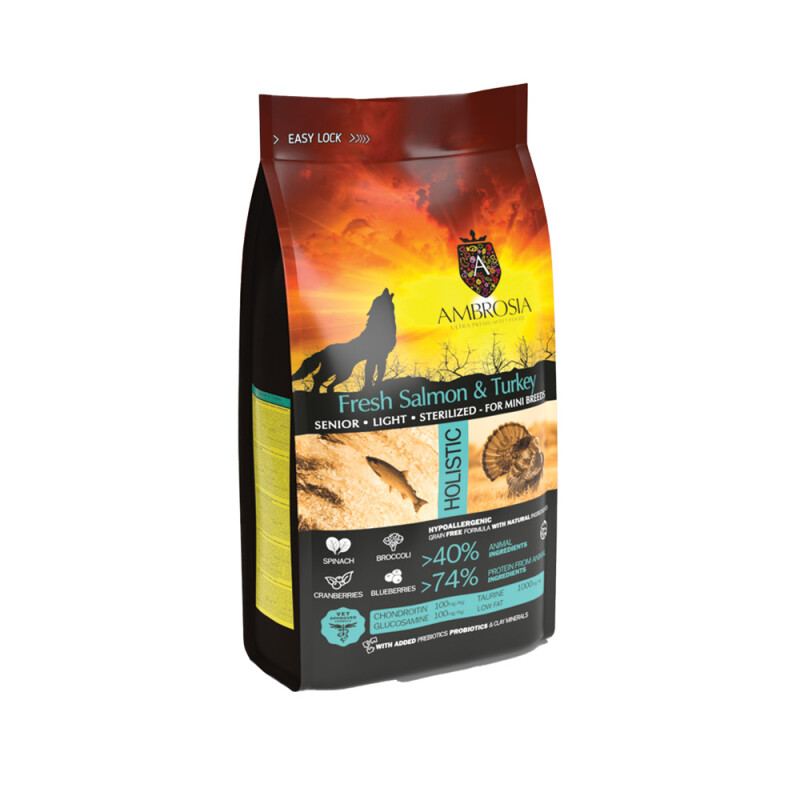 AMBROSIA Senior Mini Light Sterilized Fresh Salmon & Turkey 1,5kg