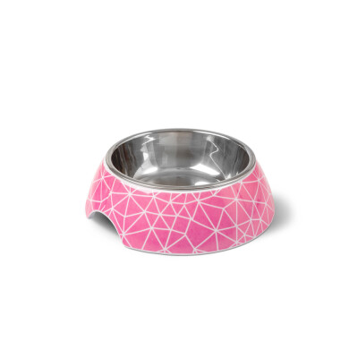 GLEE Μπολ φαγητού και νερού μελαμίνης με ανοξείδωτο κάδο Rhombus Ροζ