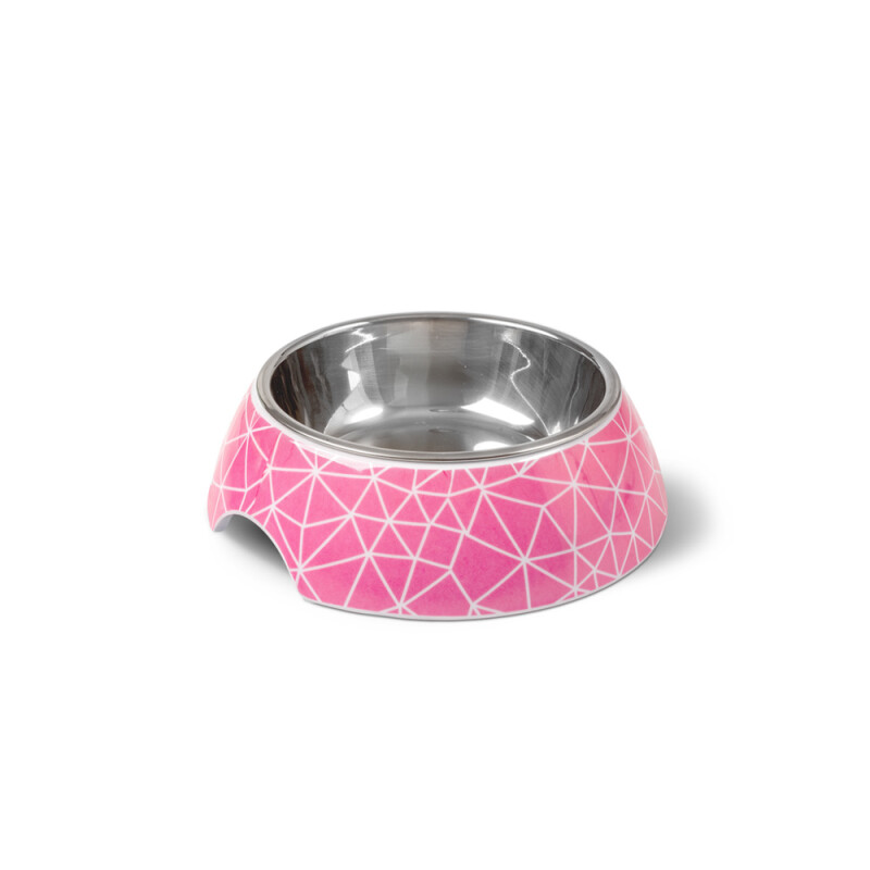 GLEE Μπολ φαγητού και νερού μελαμίνης με ανοξείδωτο κάδο Rhombus Ροζ