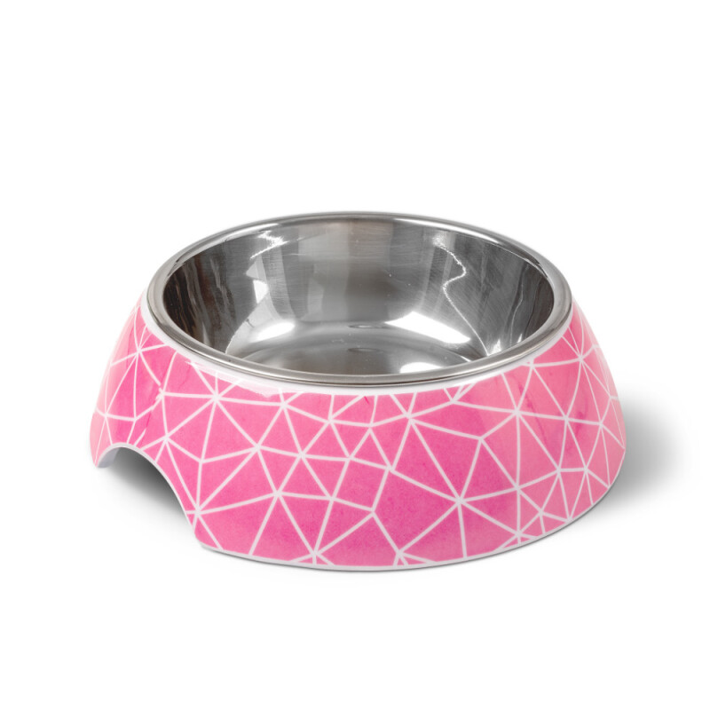 GLEE Μπολ φαγητού και νερού μελαμίνης με ανοξείδωτο κάδο Rhombus Ροζ